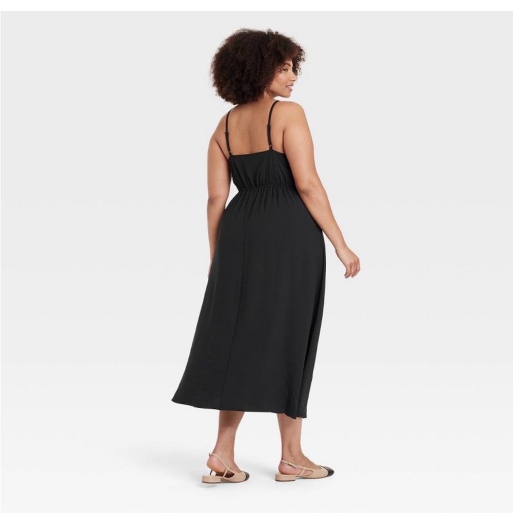 a new day Black Spaghetti-Strap V-Neck Midi Dress SZ L - Picture 3 of 10